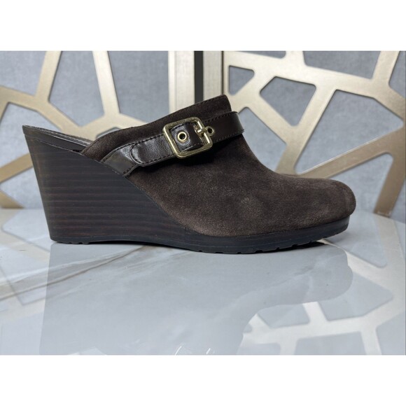 Lauren Ralph Yassinia Suede Leather Wedge Heels Mules Clogs Slip On Shoes 7 B - Picture 5 of 10